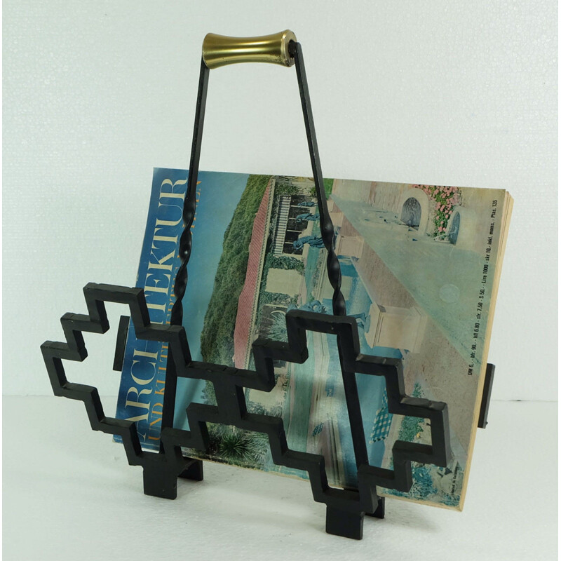 Mid century brutalist wrought-iron magazine rack - 1950s