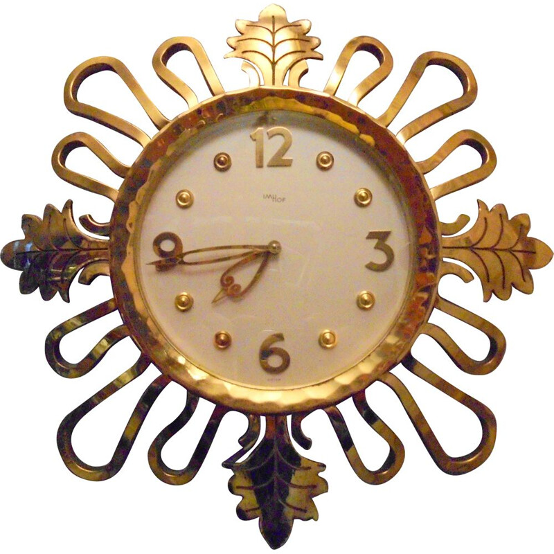 Vintage gilt bronze wall clock, Art Deco, IMHOF 1950