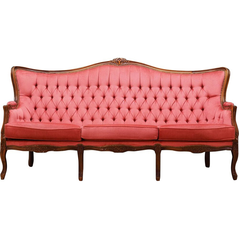 Vintage pink velvet sofa, Sweden 1980