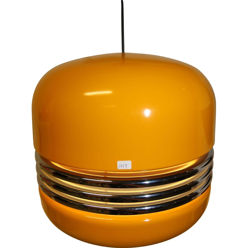 Vintage yellow pendant lamp by Kazuo Motozawa for the Staff Leuchten, Germany 1970