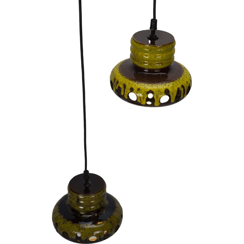 Paar vintage Herda gele keramische hanglampen