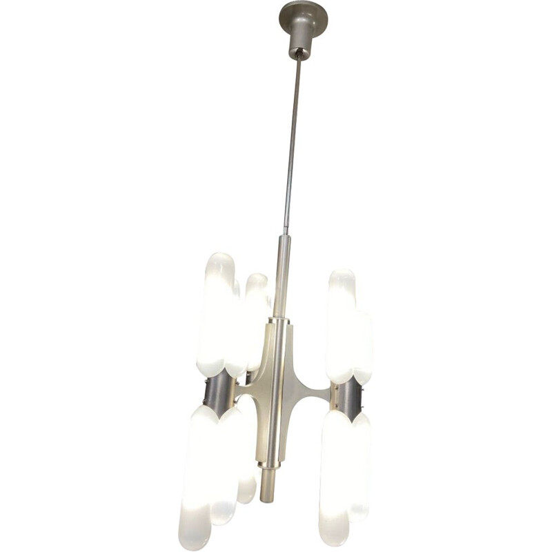Vintage Torpedo chandelier in Murano glass and stainless steel by Carlo Nason 1970