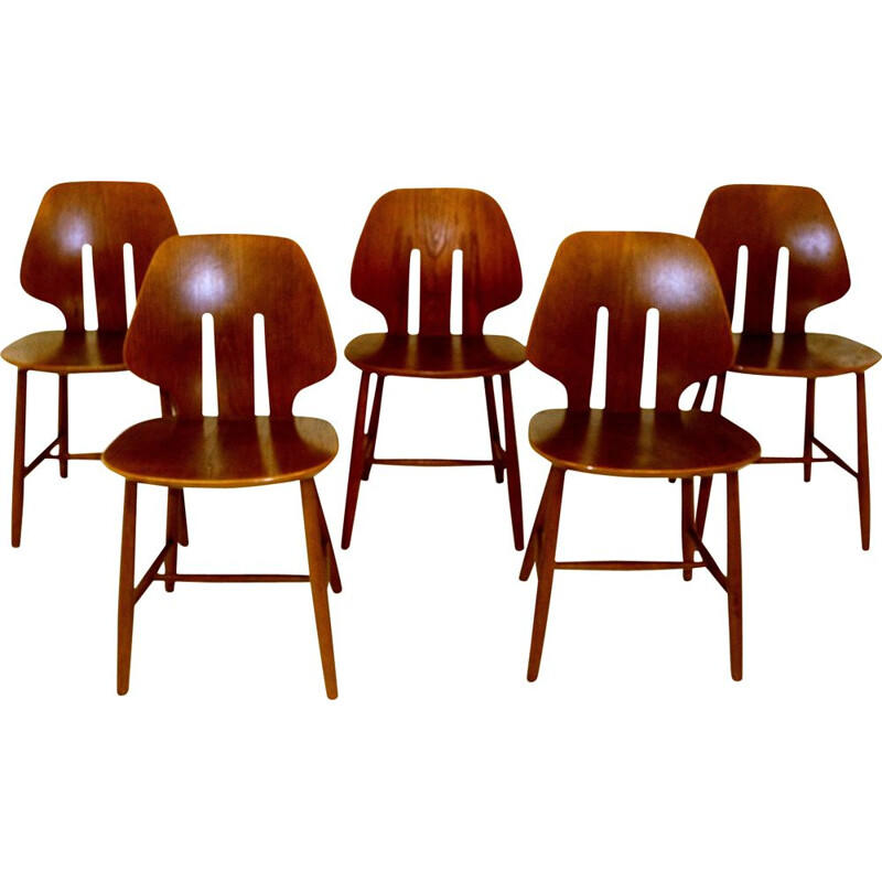 Conjunto de 5 cadeiras de carvalho vintage de Ejnar Johansson para a FDB, Dinamarca 1960