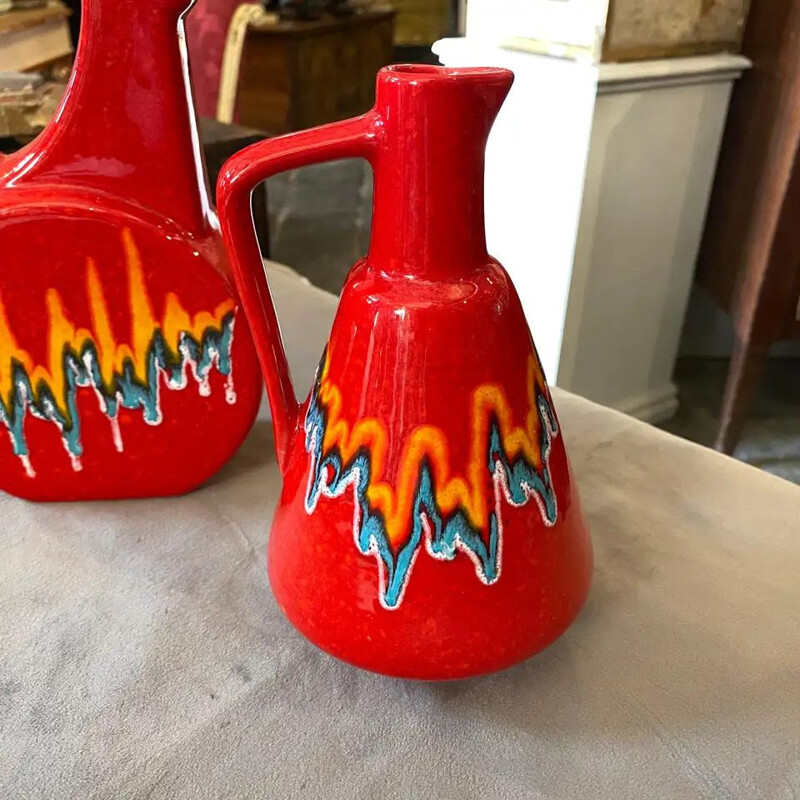 Pair of vintage Red Ceramic Jugs Italian 1980s