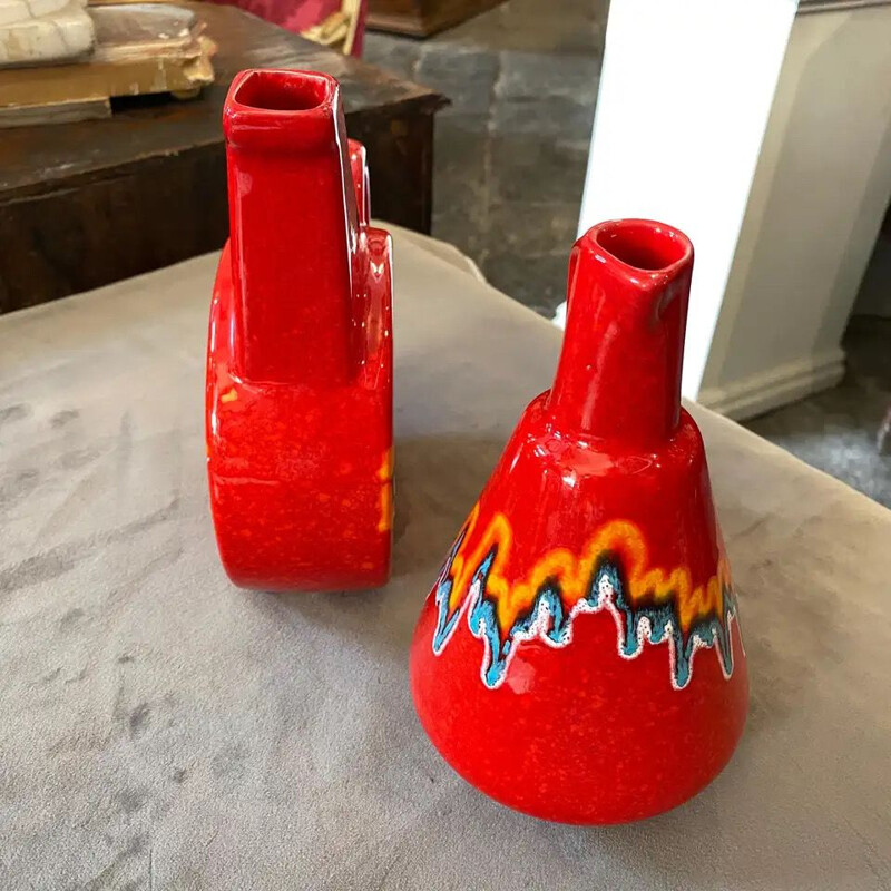 Pair of vintage Red Ceramic Jugs Italian 1980s