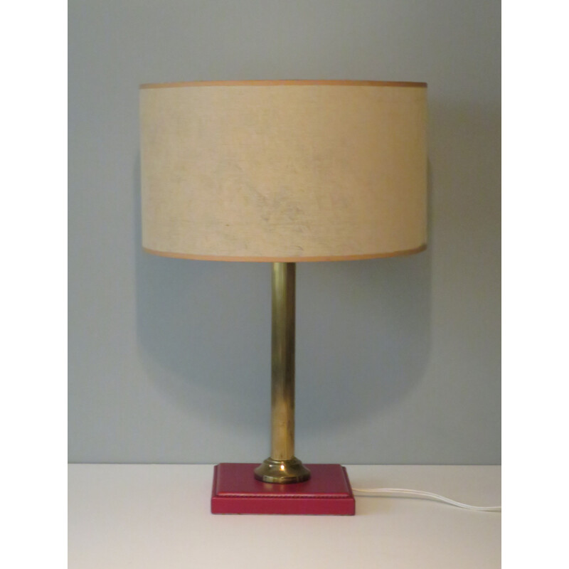 Pied de lampe de bureau vintage en cuir, 1960