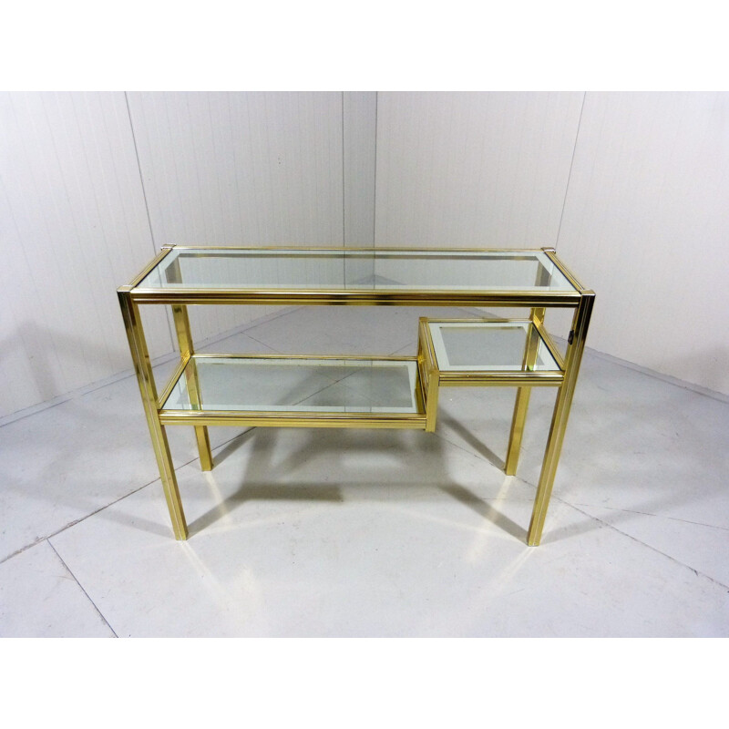 Vintage glass & brass side table Italian 1970s