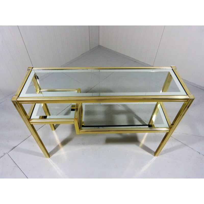 Vintage glass & brass side table Italian 1970s