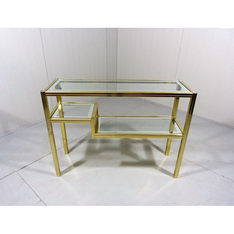Vintage glass & brass side table Italian 1970s