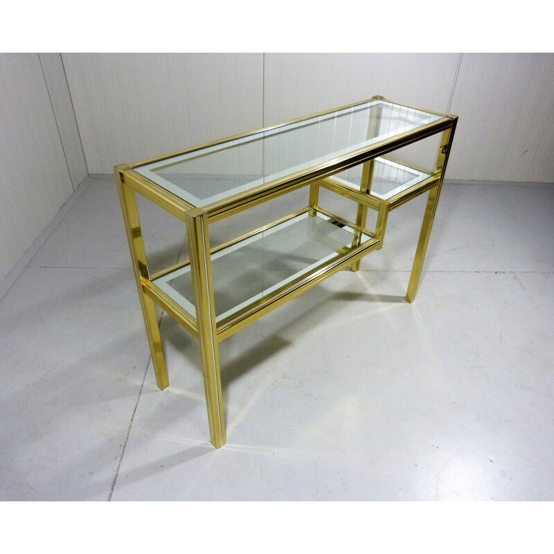 Vintage glass & brass side table Italian 1970s