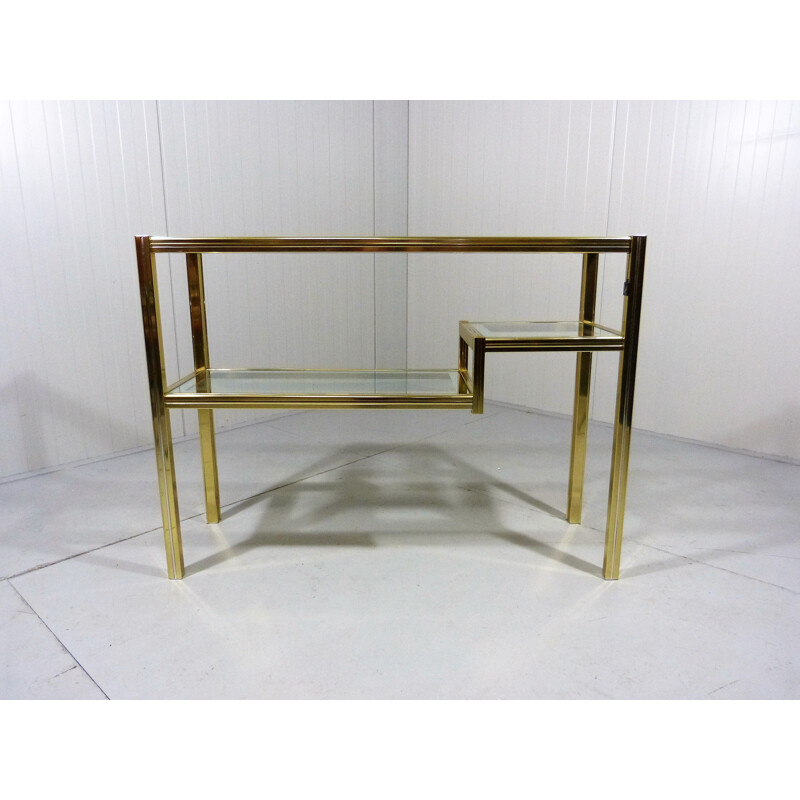 Vintage glass & brass side table Italian 1970s