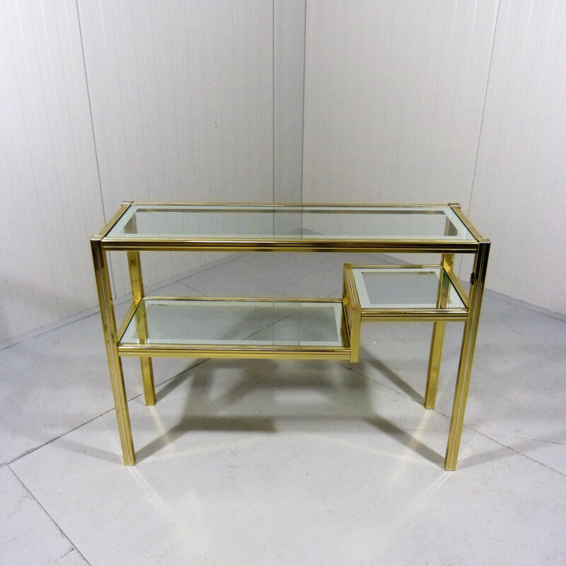 Vintage glass & brass side table Italian 1970s