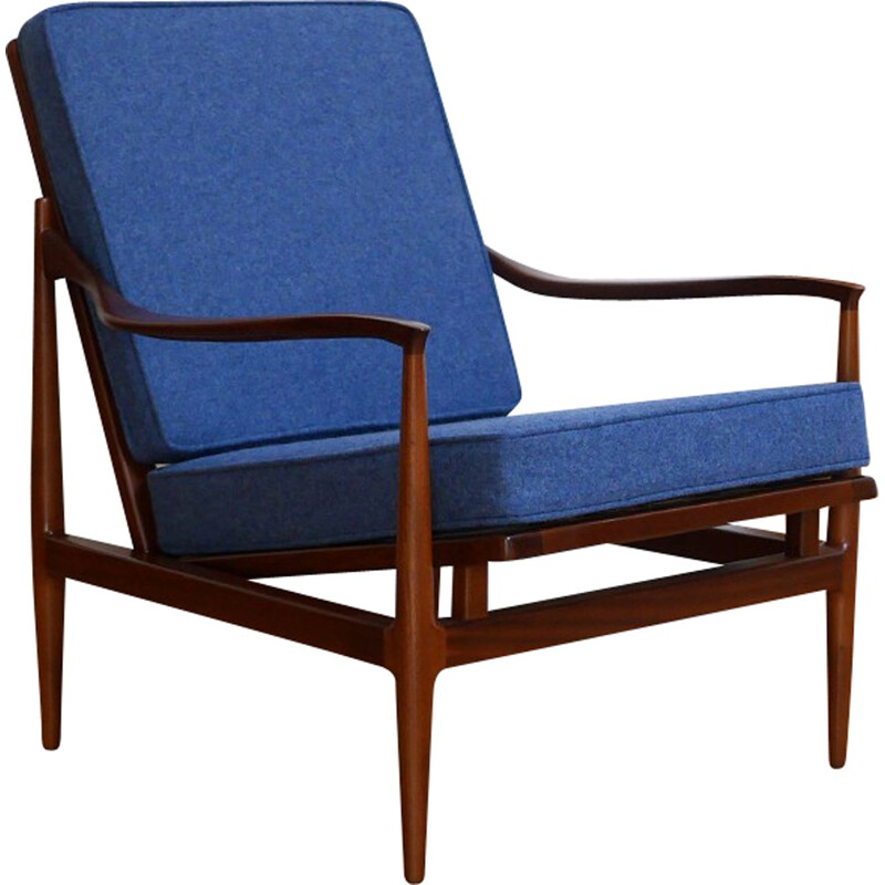 Armchair in teak and blue fabric, Robert HERITAGE - 1958