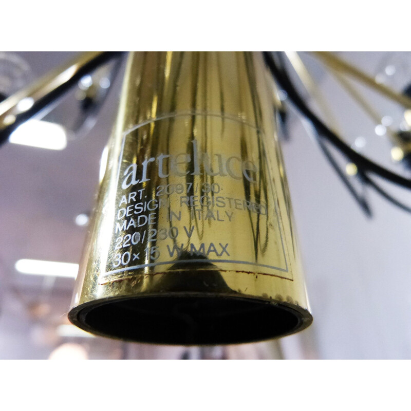 Vintage brass chandelier by Gino Sarfatti for Arteluce, Italy 1960