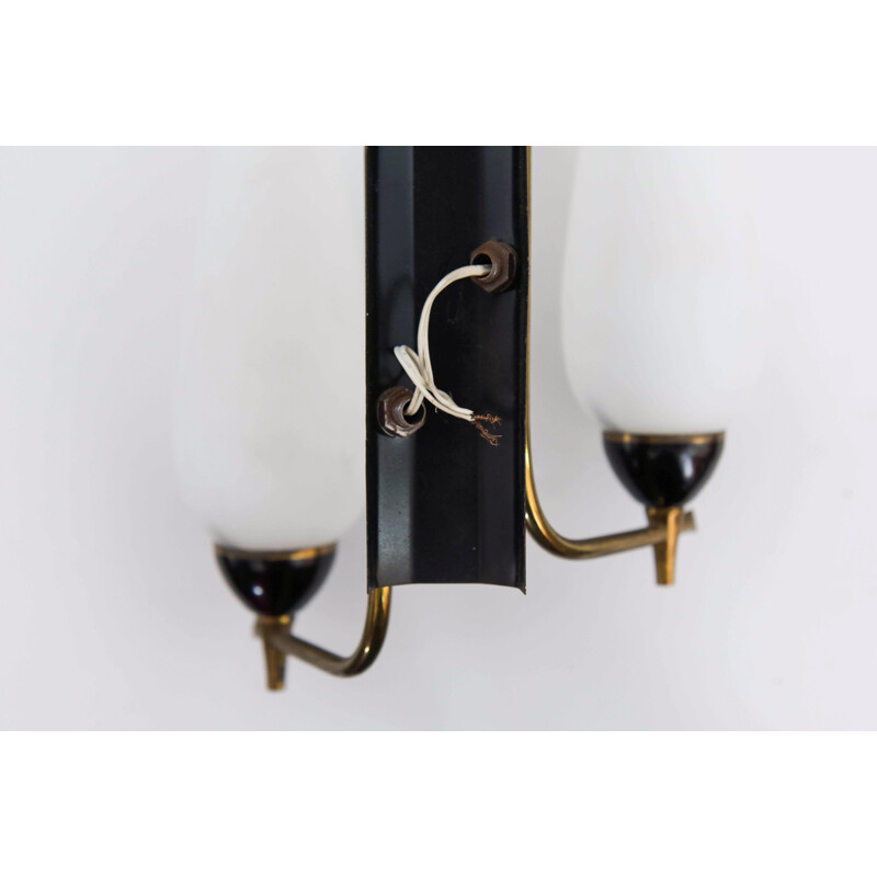 Pair of vintage wall sconces in metal and glass, Italy