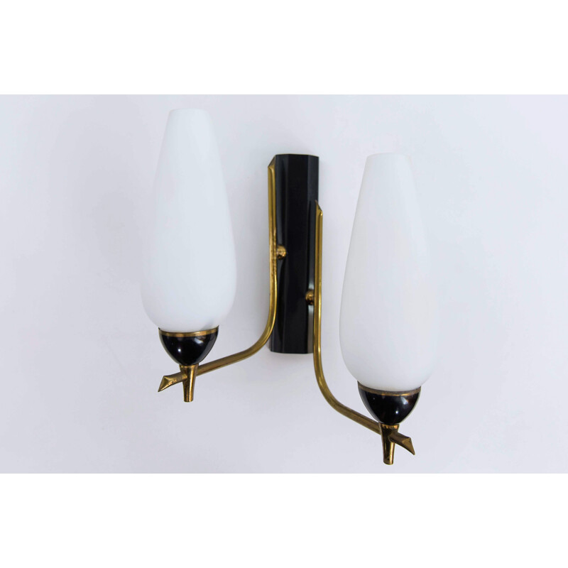 Pair of vintage wall sconces in metal and glass, Italy