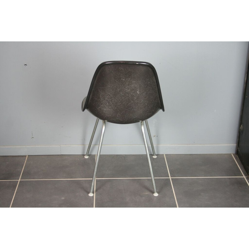 Chaise vintage en fibre noire tissu gris 1950