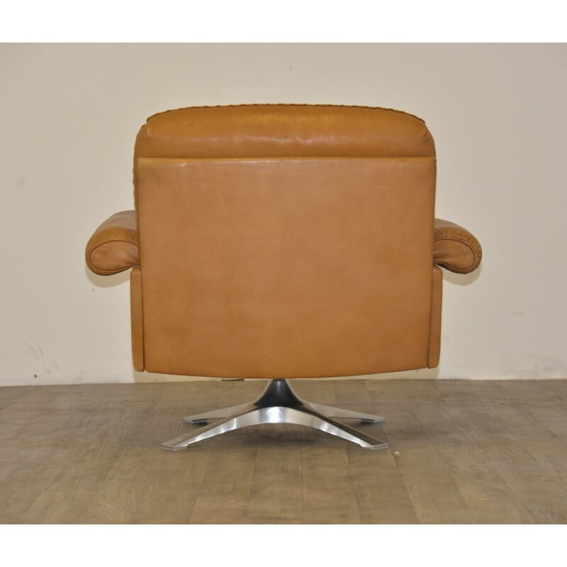 "DS 31" De Sede swivel armchair in brown cognac leather - 1970s