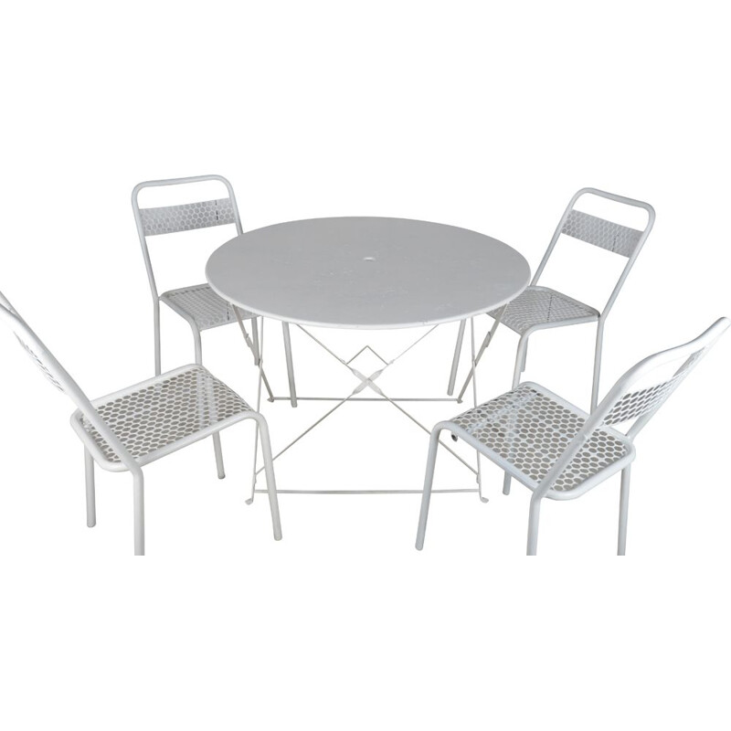 Vintage Iron folding table and 4 chairs by René Malaval
