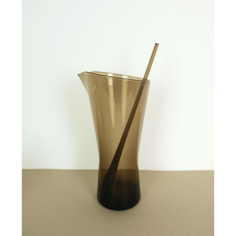 Vintage juice carafe in smoked glass by Henry Löffelhardt for Farben Glaswerke, 1960