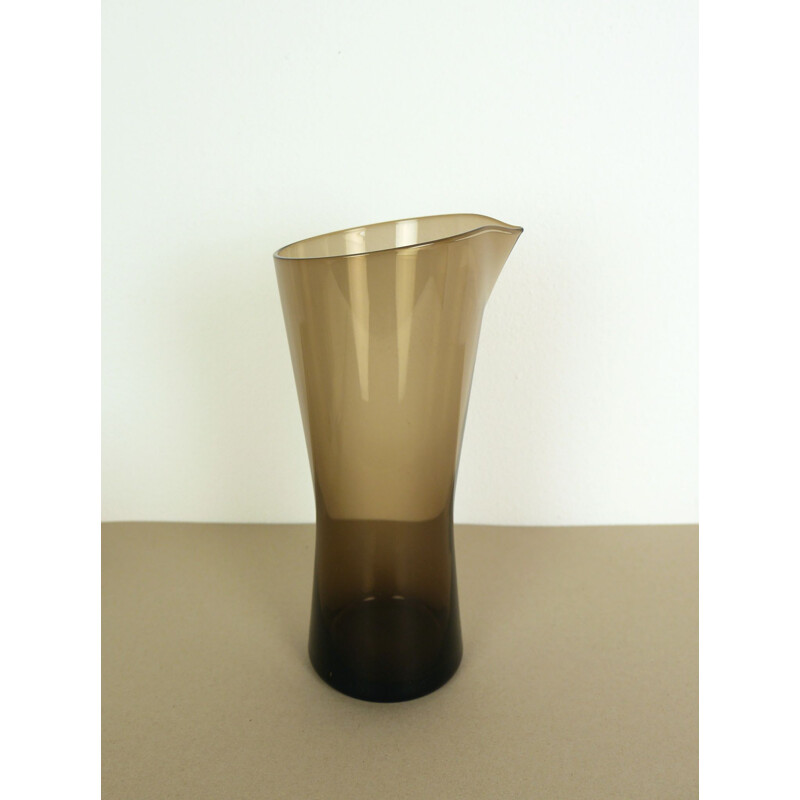 Vintage juice carafe in smoked glass by Henry Löffelhardt for Farben Glaswerke, 1960