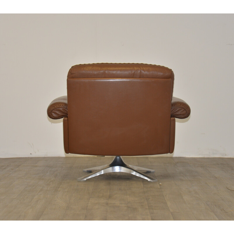 "DS 31" De Sede swivel armchair in brown leather - 1970s