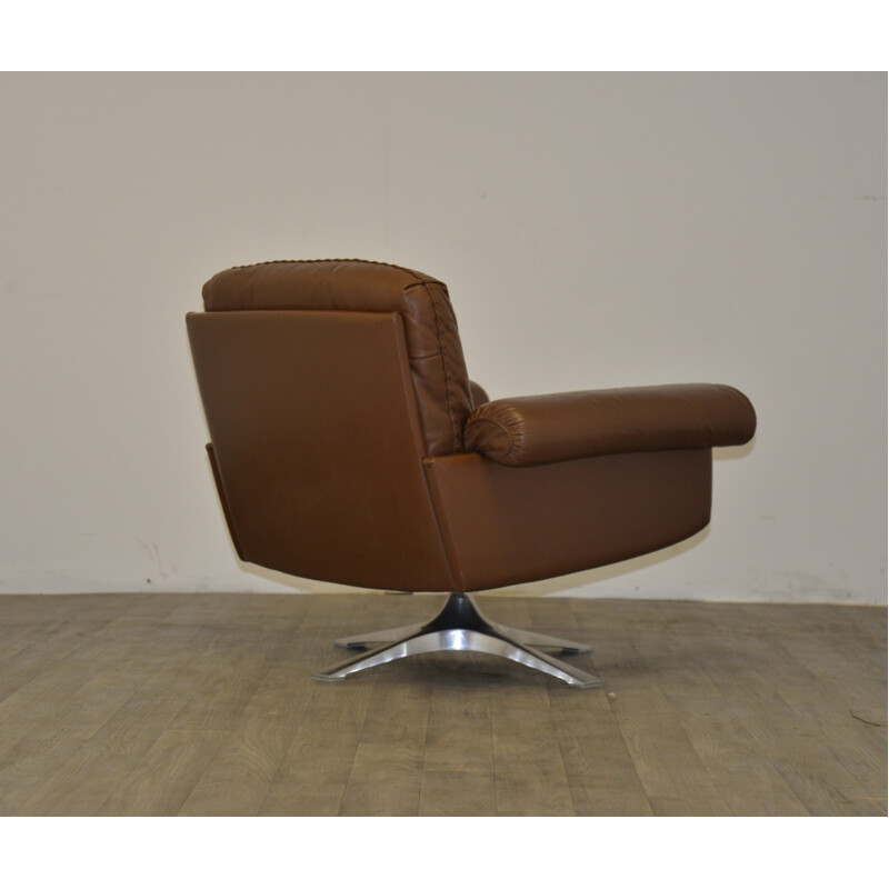 "DS 31" De Sede swivel armchair in brown leather - 1970s