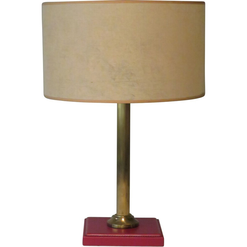 Pied de lampe de bureau vintage en cuir, 1960