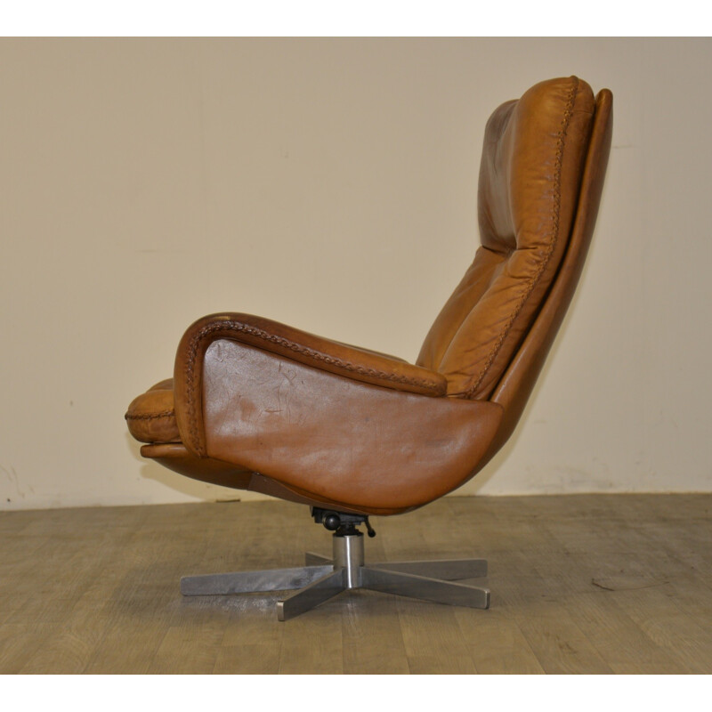 "S-231" De Sede armchair and foot rest in brown beige leather - 1960s