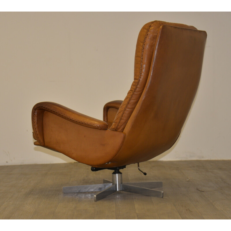 "S-231" De Sede armchair and foot rest in brown beige leather - 1960s