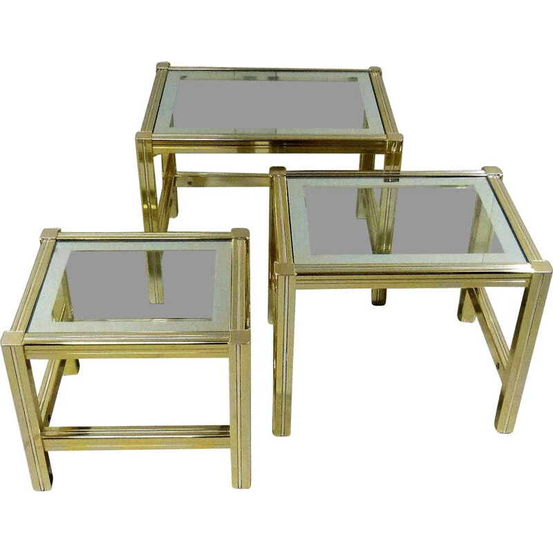 Tables gigognes vintage en laiton et verre Italien 1970