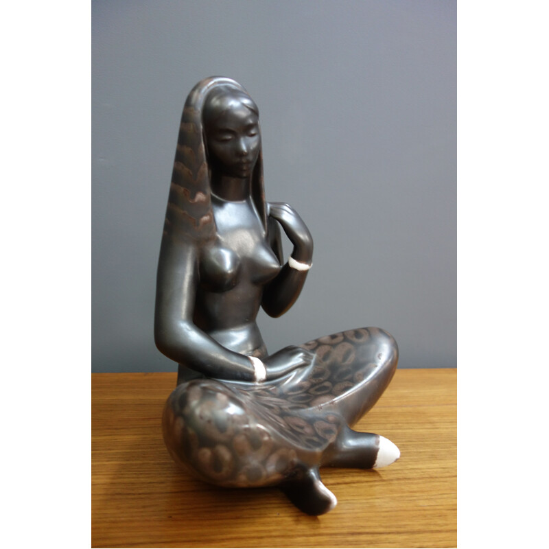 Vintage female ceramic figurine by Keramia, Czechoslovakia 1960