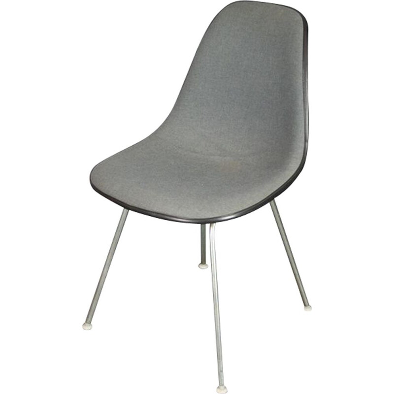 Chaise vintage en fibre noire tissu gris 1950