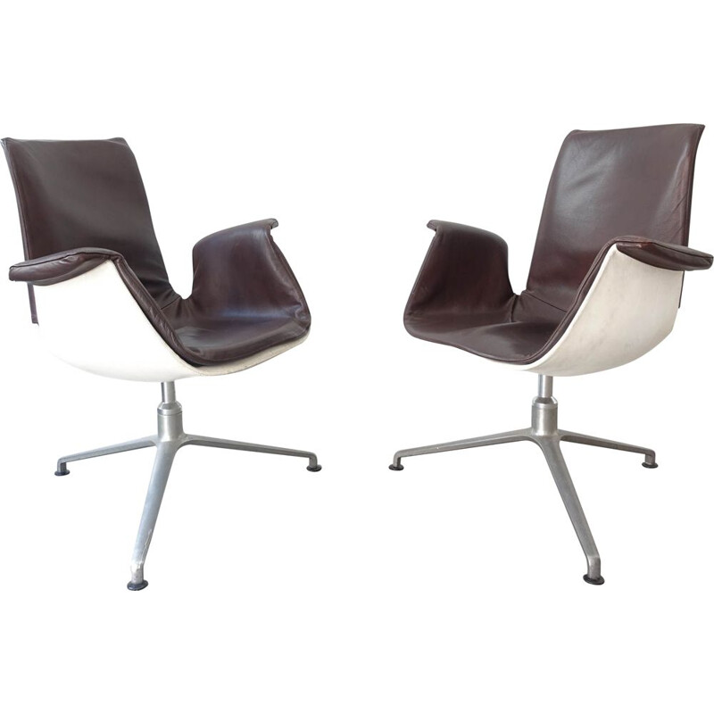 Pair of vintage leather armchairs by Preben Fabricius and Jorgen Kastholm for Kill, 1960