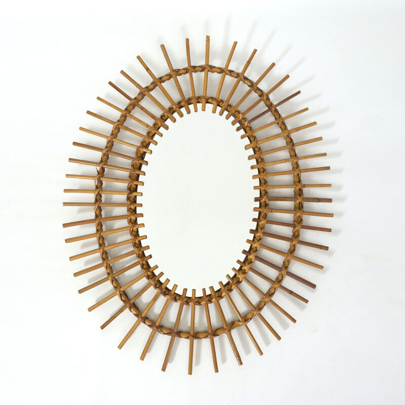 Vintage rattan sun mirror 1960s