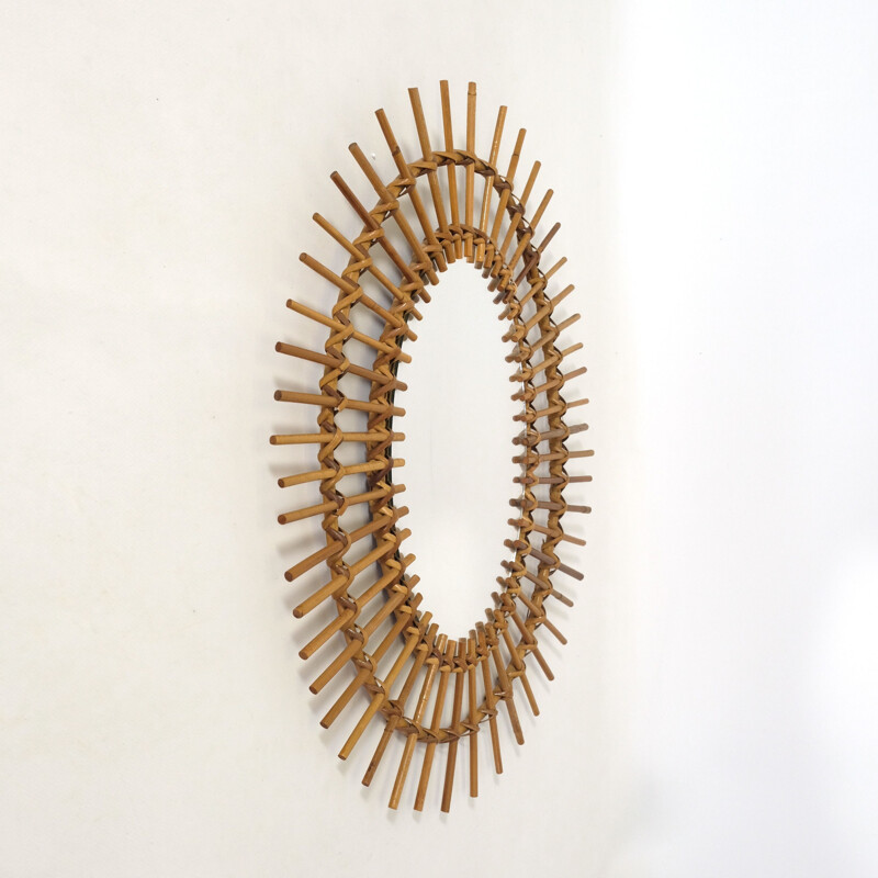 Vintage rattan sun mirror 1960s