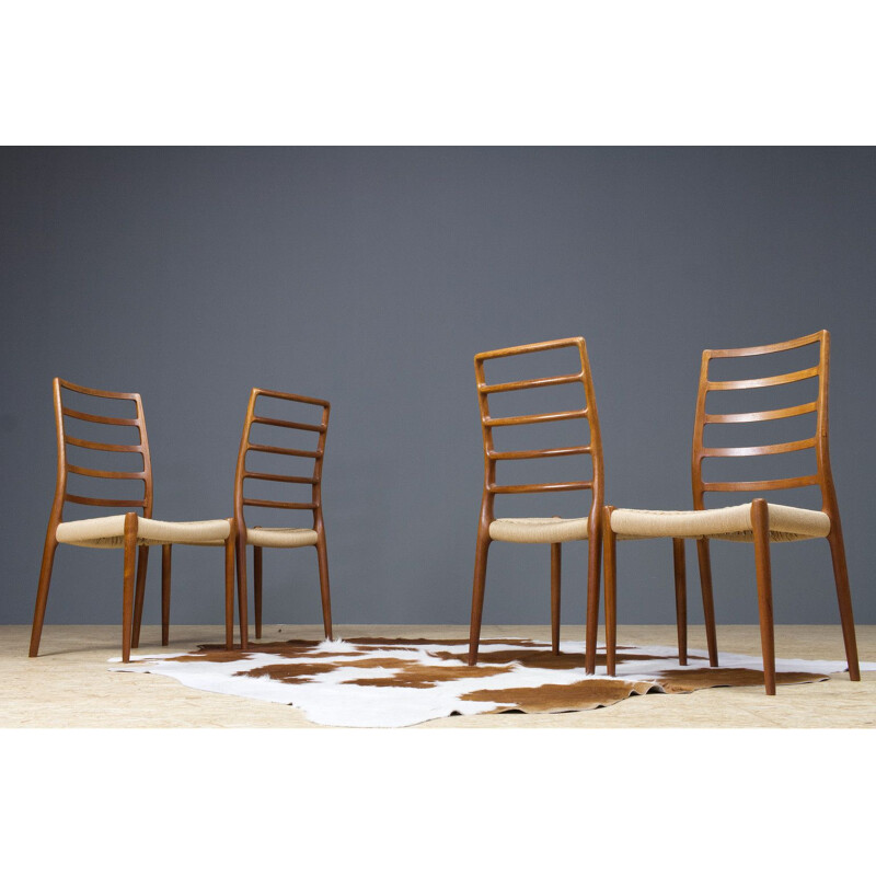 set of 4 vintage Niels Moller dining room chairs in teak 1954s