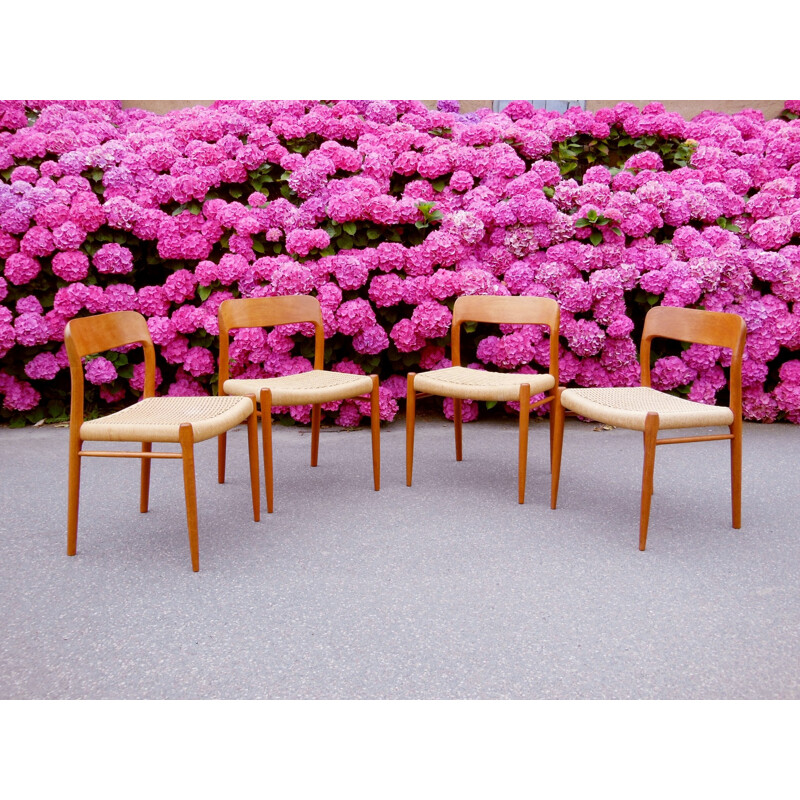 4 chairs in teak with rag braided seats, Niels O. MØLLER - 1950s