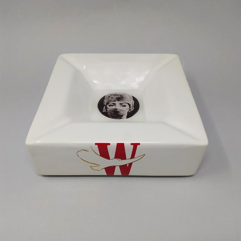 Cendrier vintage de poche en porcelaine Fornasetti par Piero Fornasetti pour Winston 1970