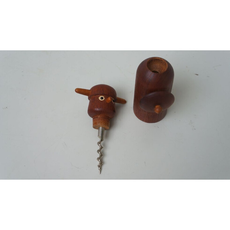 Vintage screwed bottle stopper teak wood Danish Viking