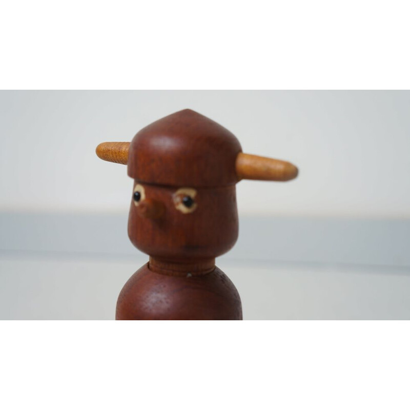 Vintage screwed bottle stopper teak wood Danish Viking