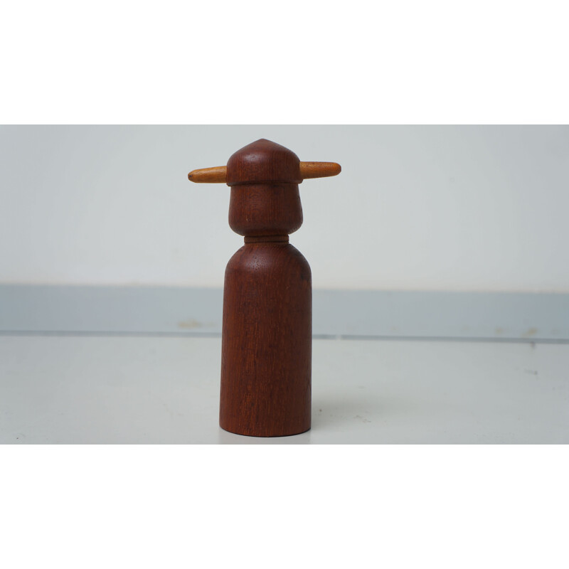 Vintage screwed bottle stopper teak wood Danish Viking