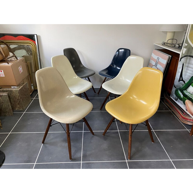 Lot de 6 chaises vintage DSW Charles et Ray Eames 1950