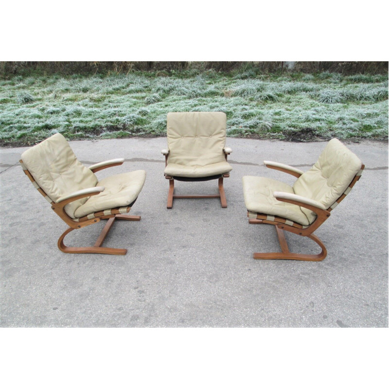 Set of 3 vintage Armchairs Rybo Rykken & Co Norway 1970s