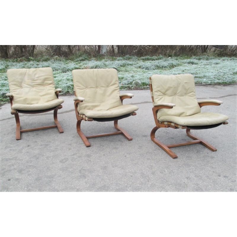 Set of 3 vintage Armchairs Rybo Rykken & Co Norway 1970s