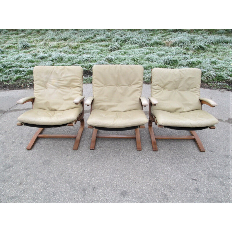 Set of 3 vintage Armchairs Rybo Rykken & Co Norway 1970s