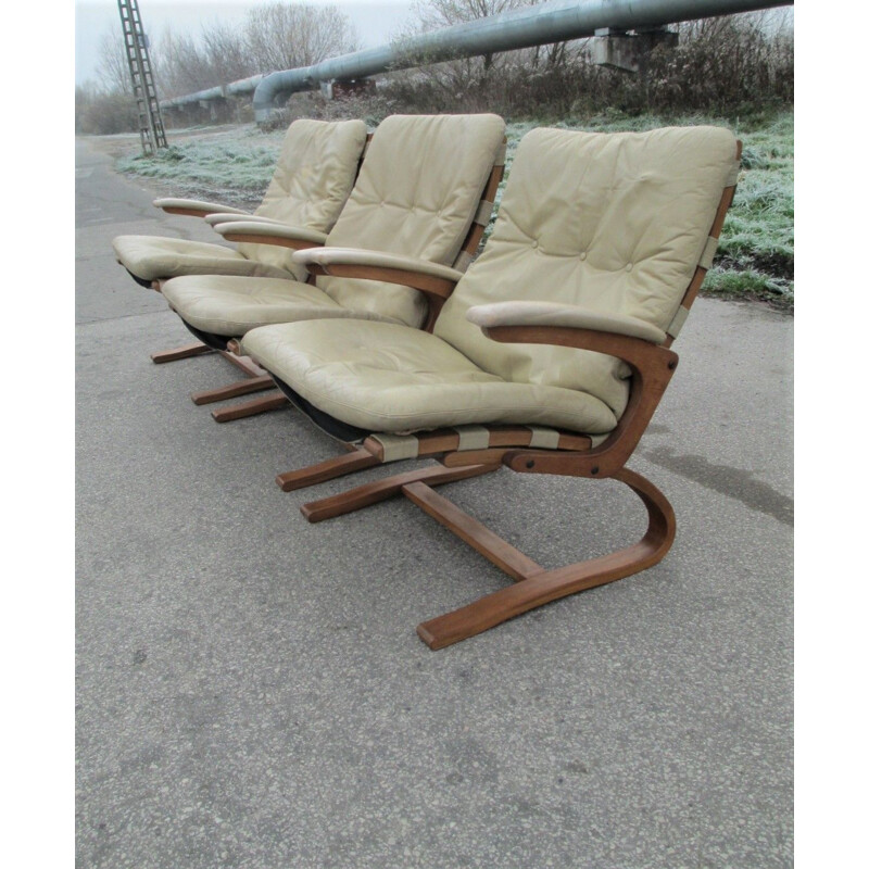 Set of 3 vintage Armchairs Rybo Rykken & Co Norway 1970s