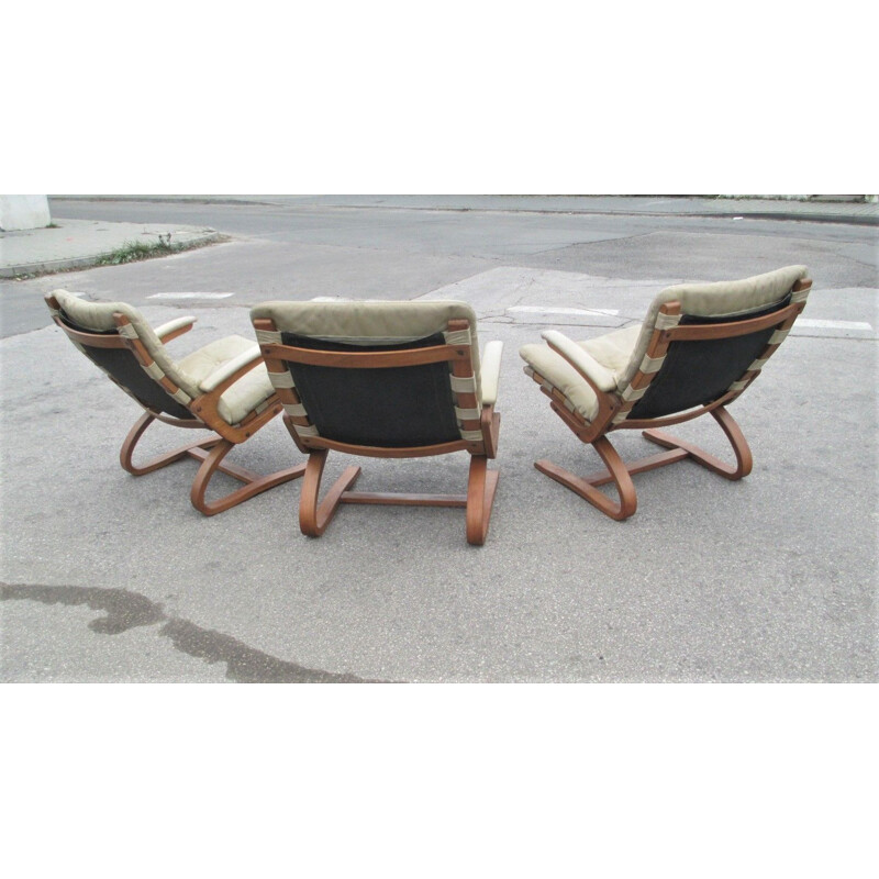 Set of 3 vintage Armchairs Rybo Rykken & Co Norway 1970s