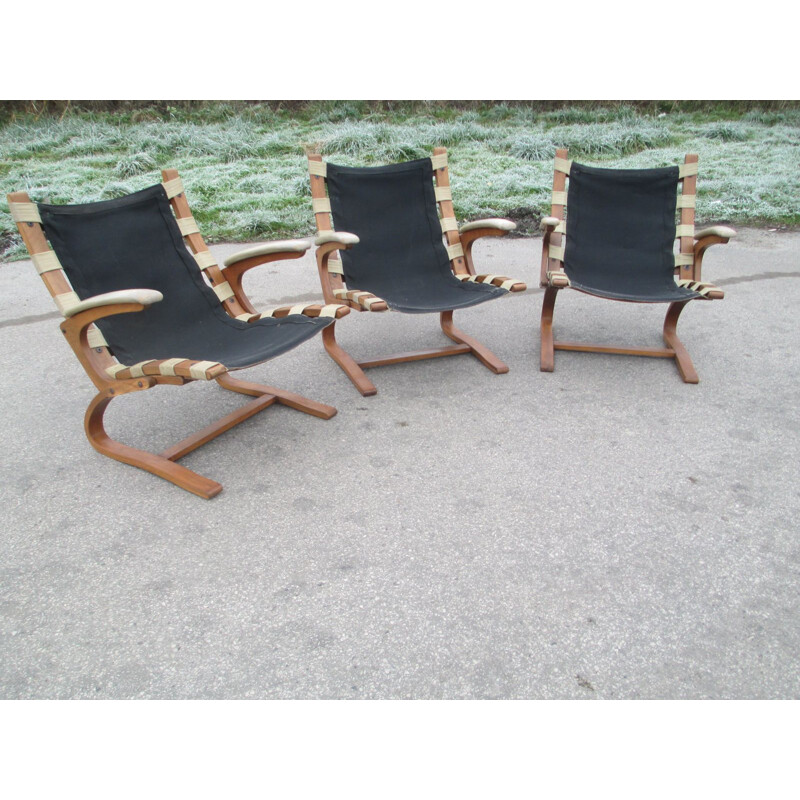 Set of 3 vintage Armchairs Rybo Rykken & Co Norway 1970s