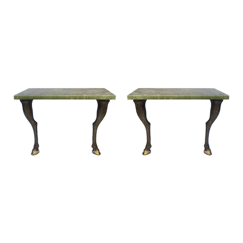 Vintage Art Deco Marble Resin Hooves Sculptural Horse Legs Console Table 1930s
